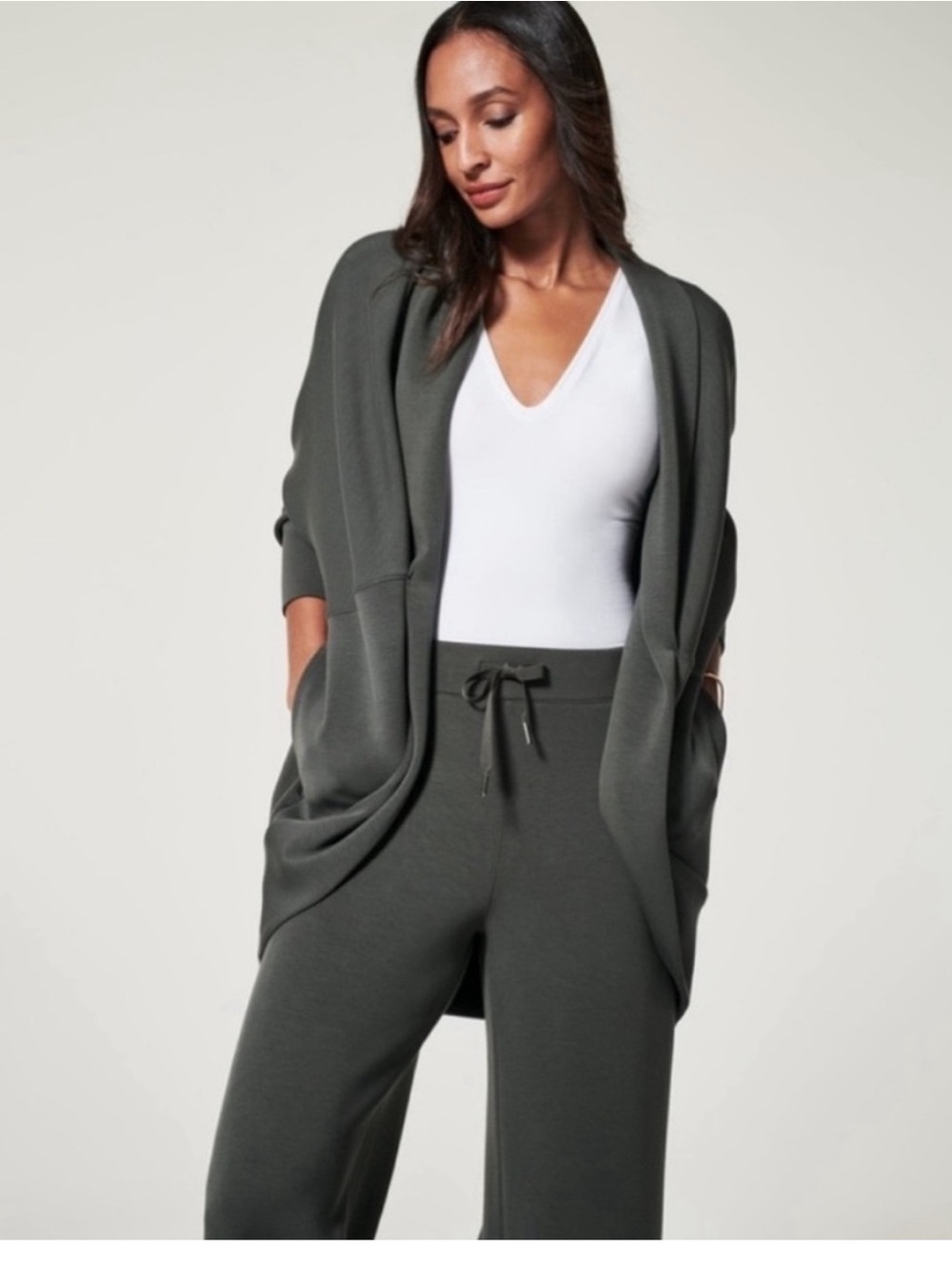 Spanx Air Essentials Cocoon Cardigan Womens XL/1X Dark Palm Cozy Soft Travel